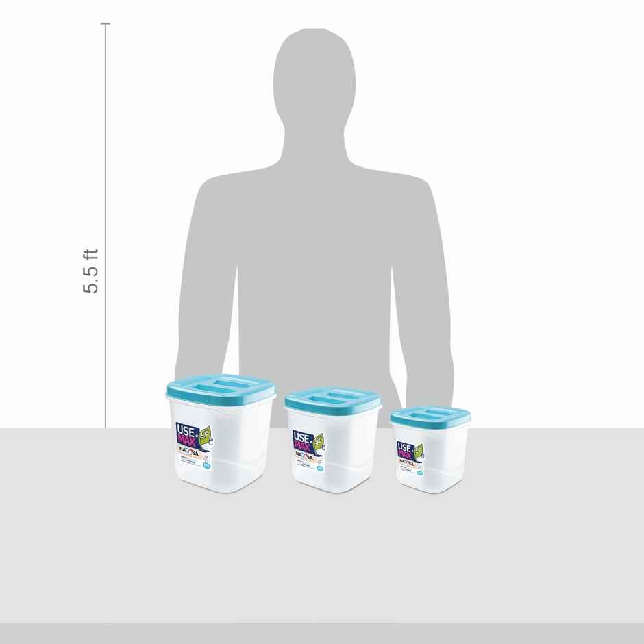 Nayasa Use Max Container Set | Airtight & BPA Free |Blue - 550 ml x 3, 1000 ml x 3, and 1500 ml x 3