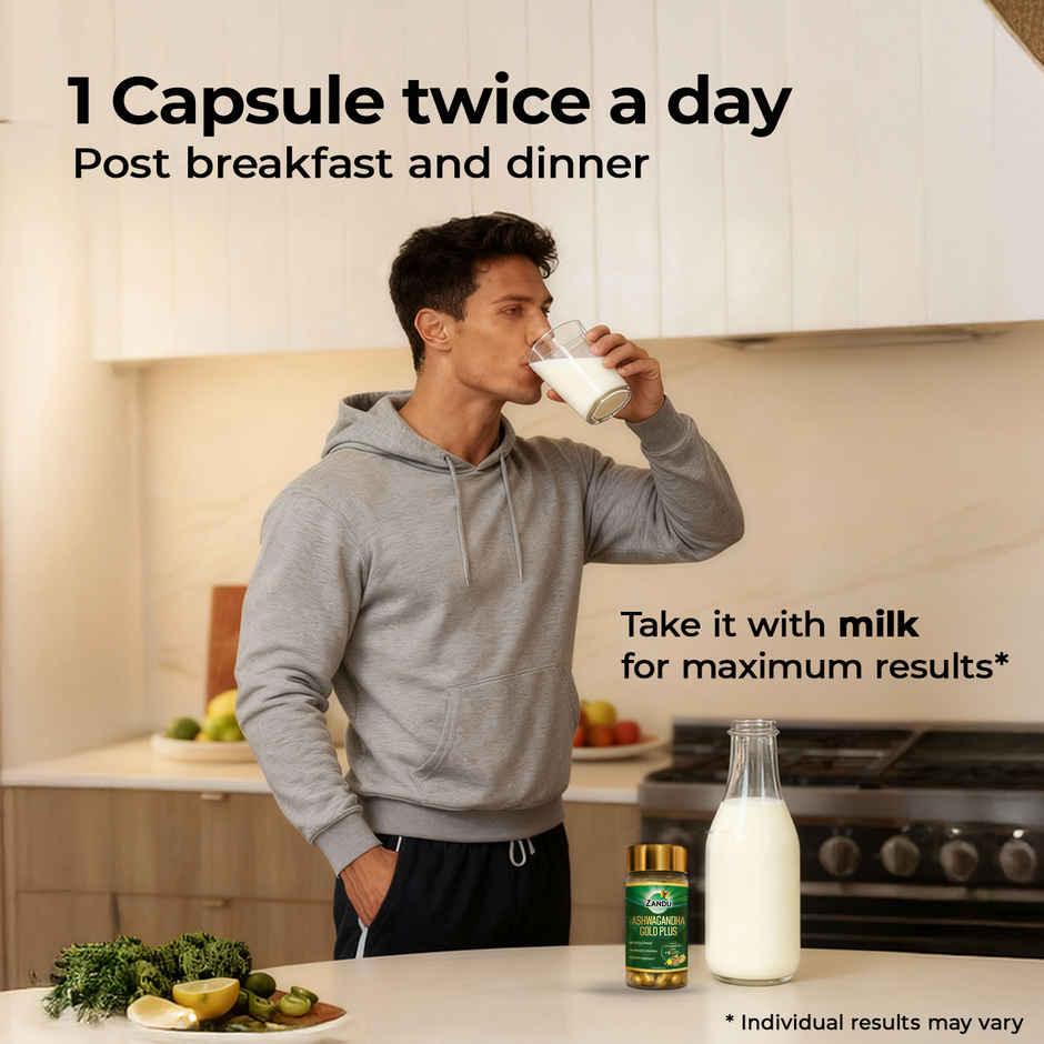 Zandu Ashwagandha Gold Plus Made with 24K Pure gold 9 Potent Herbs, Helps Improves Strength