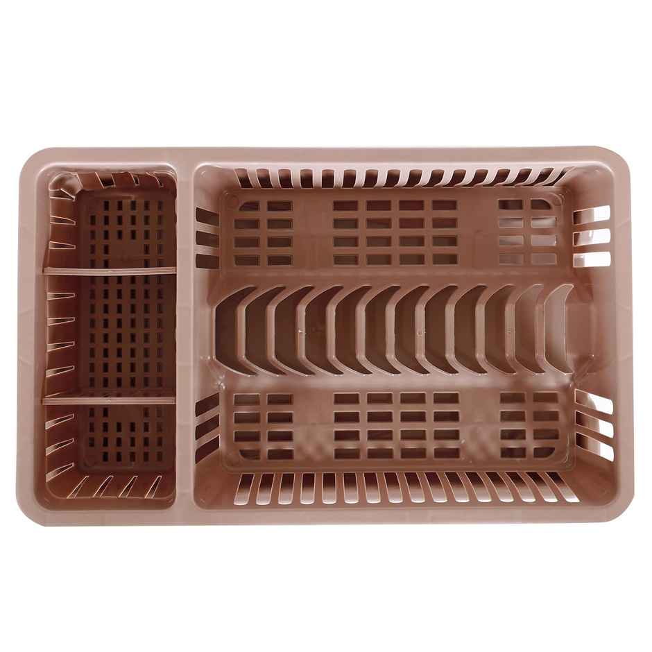 Kuber Industries Plastic Dish Drainer with Tray|Dish Drying Rack for Kitchen | Maple Brown