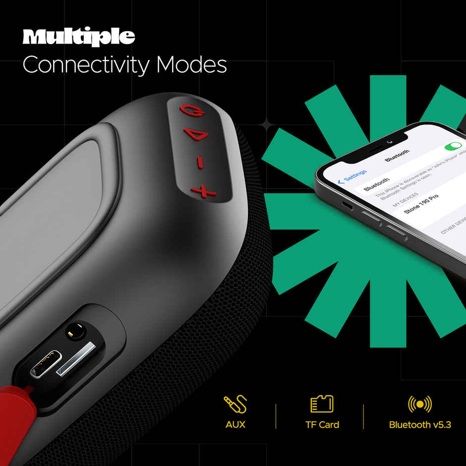 boAt Stone 190 Pro Bluetooth Speaker, 12 HRS Playback, TWS Feature & IPX6 Splash Resistance 5 W Bluetooth Speaker, Mono Channel - Raging Black