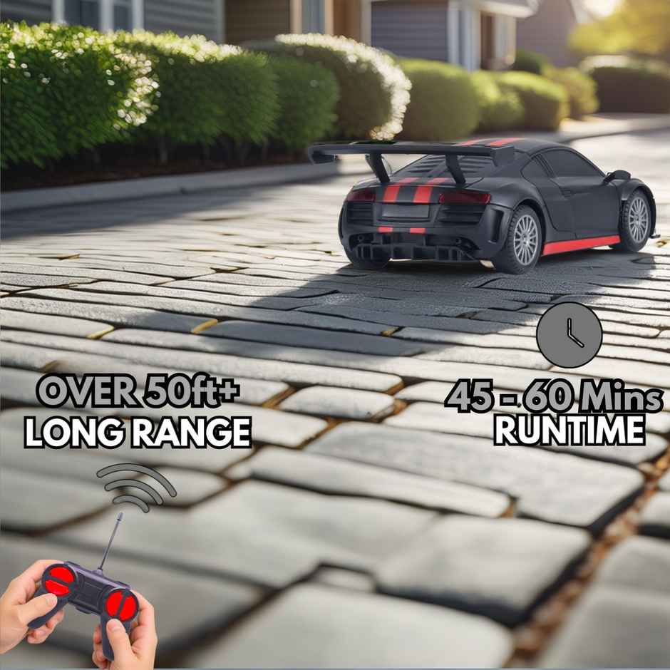 Race N Roll 1:24 Rechargeable Hi Speed Mini Remote Control Car - Aud Matt Black With Red Stripes