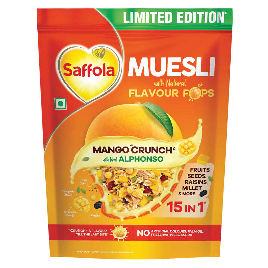 Saffola Muesli Mango Crunch - with Real Alphonso Mango | with Crunchy Flavour Pops