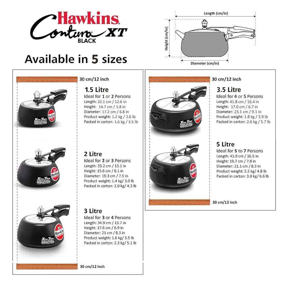 Hawkins Contura Hard Anodised Black Inner Lid Pressure Cooker - Xtra Thick & Induction Base | CXT50 5 L