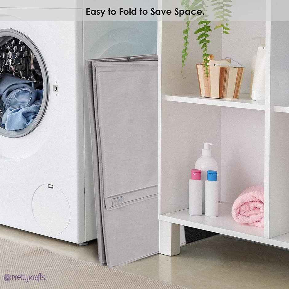 PrettyKrafts 75 L Foldable Laundry Basket L1113 | Cloth Storage Hamper with Lid & Handles | Grey - Large
