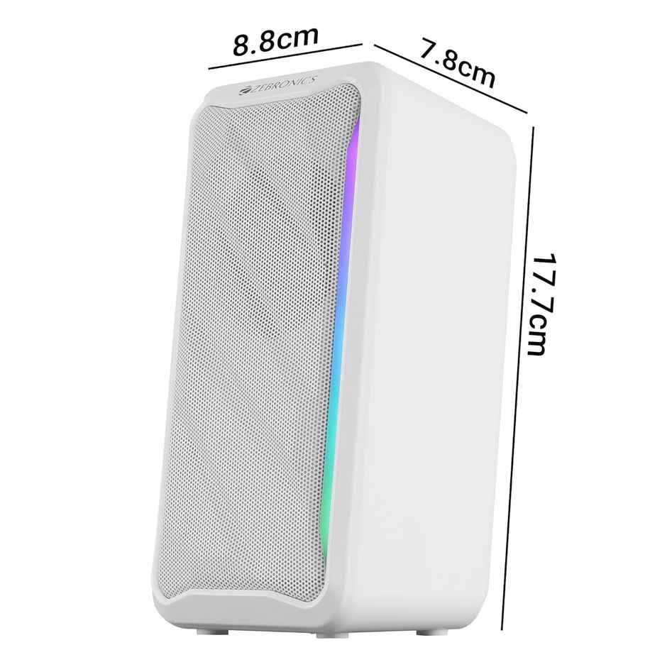 Zebronics Igloo 2 | 2.0 Speakers | 10 W | RGB LED | USB Powered | AUX | Volume Control Pod | White