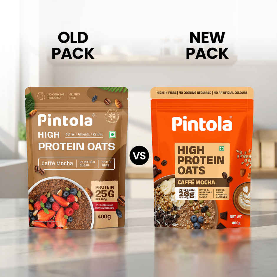 Pintola 26g High Protein Oats | Caffe Mocha - No Refined Sugar - With Almonds & Raisins