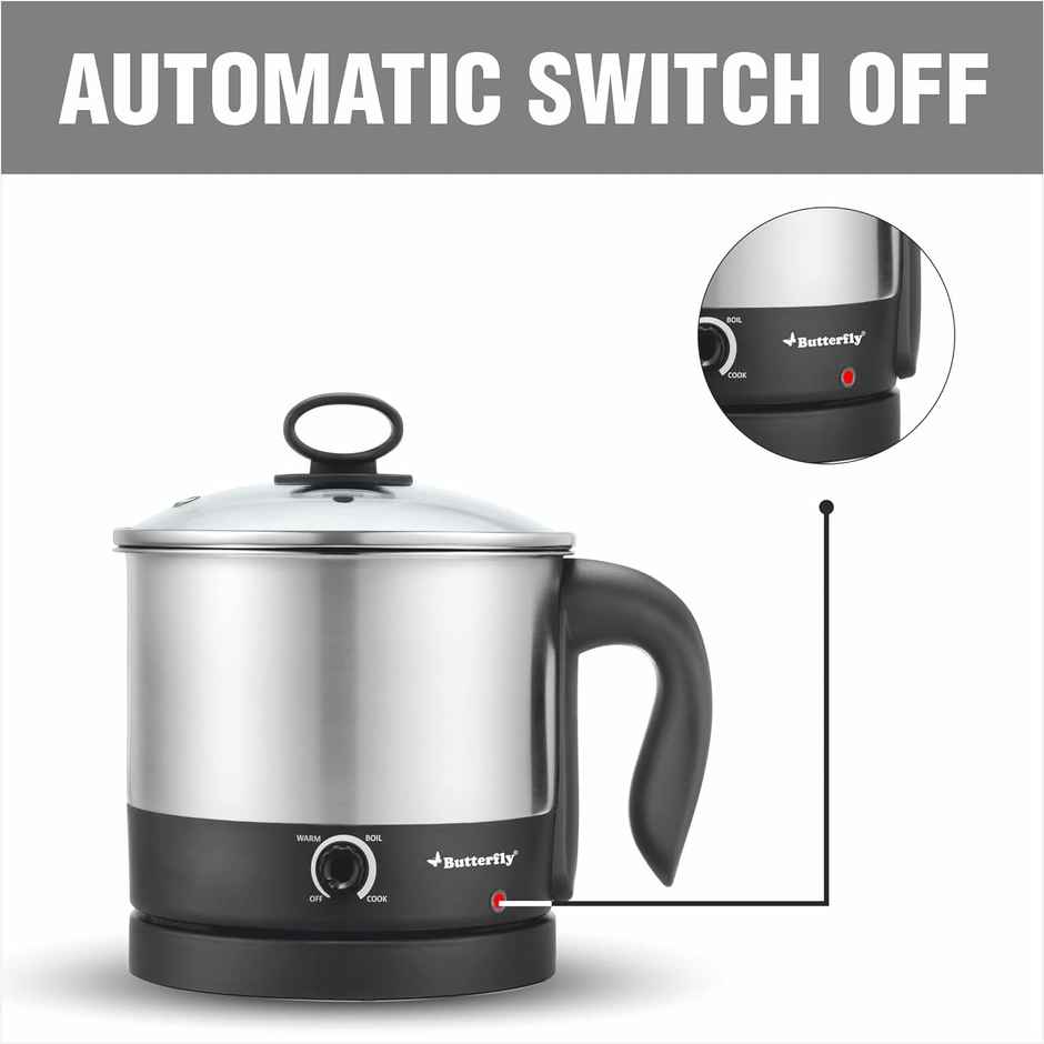 Butterfly Matchless Multi Kettle 1.2 Liter Stainless Steel - With Egg Rack + Ss Rack, 600 Watts