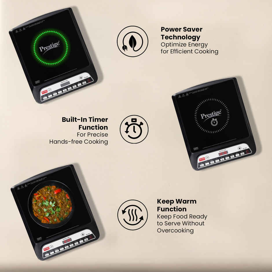 Prestige PIC 20 Induction Cooktop | 1600 W | 4 kV Surge Protection | Soft Touch Button | Easy to Clean | Black