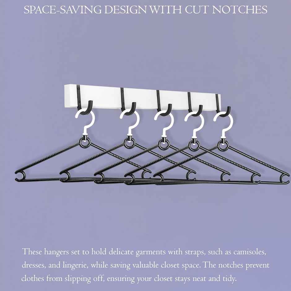 Kuber Industries Plastic Wardrobe Hangers | Non-Slip with Swivel Hook | Black