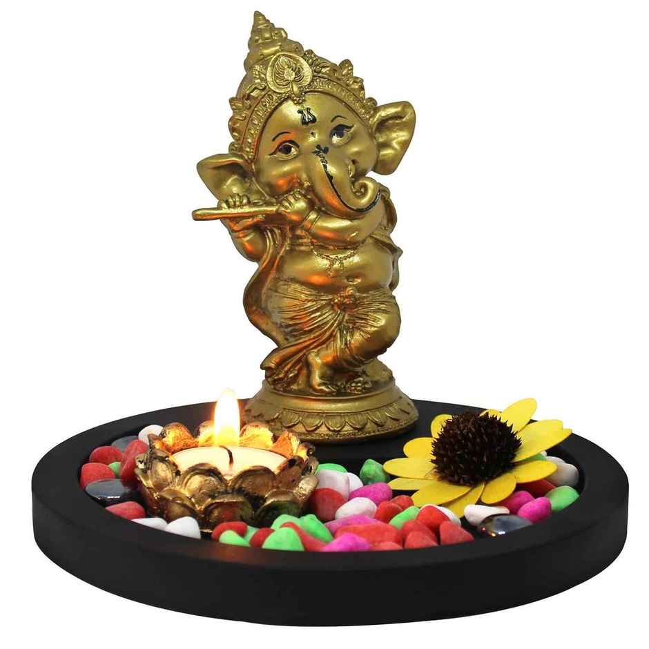 Tied Ribbons Ganesh Idol Statue Showpiece With Tray | 15 cm