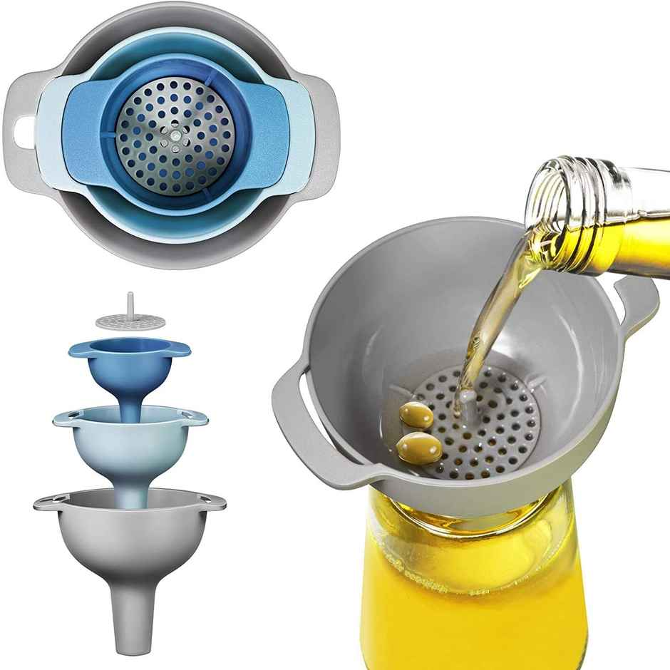 Ambition 3 Piece Kitchen Funnel With Detachable Strainer | Pack of 3pcs + Detachable Filter - Assorted