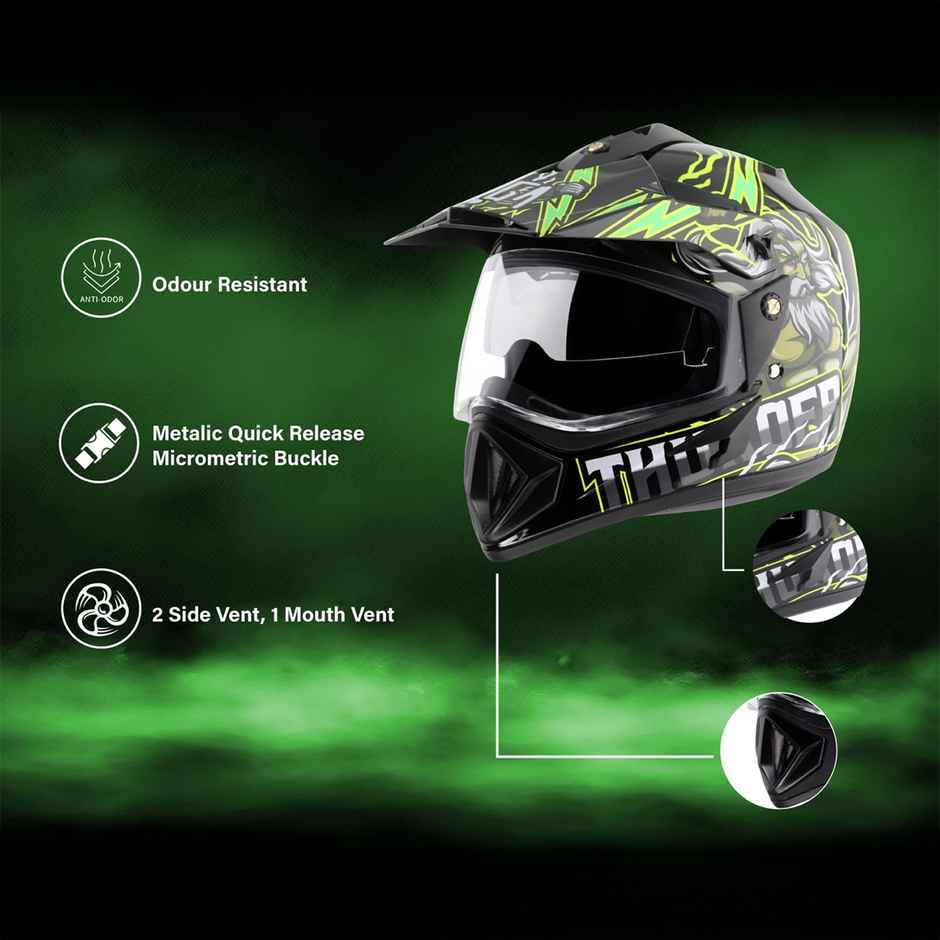 Vega Off Road D/V Thunder Lightweight Full Helmet- Black Green - M