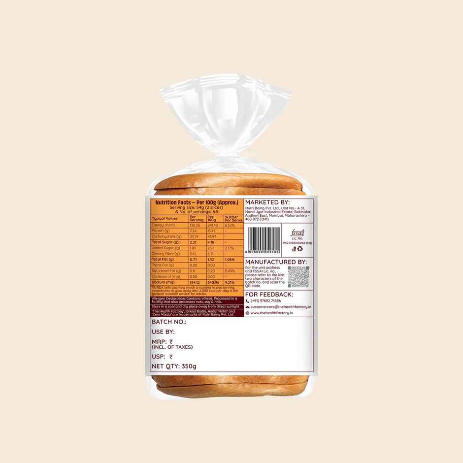 The Health Factory Whole Wheat Bread | Zero Maida | Source of Protein & Fibre