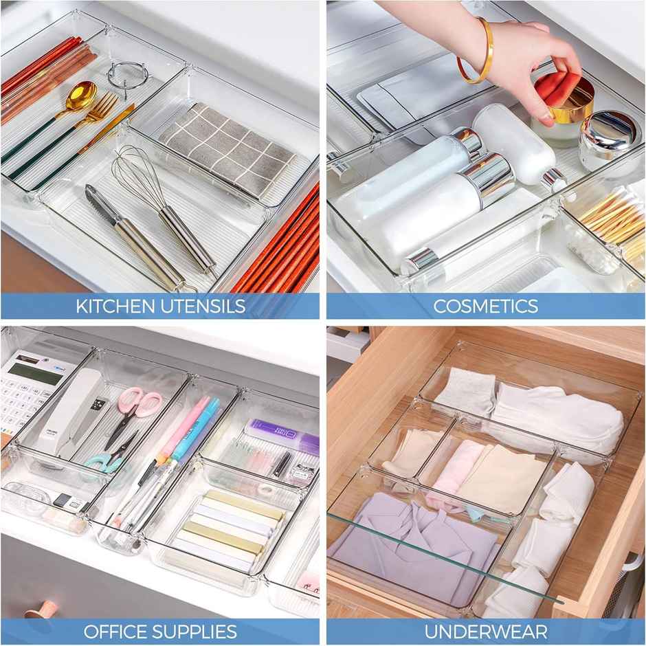 Perpetual Desk Drawer Organizers Trays Set Clear Plastic Storage Bins Bathroom Drawer Tray Set