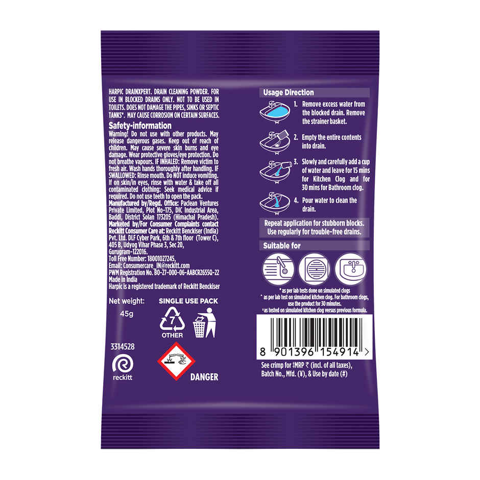 Harpic Drain Cleaner Powder | Sink & Pipe Cleaner For Drainage Block