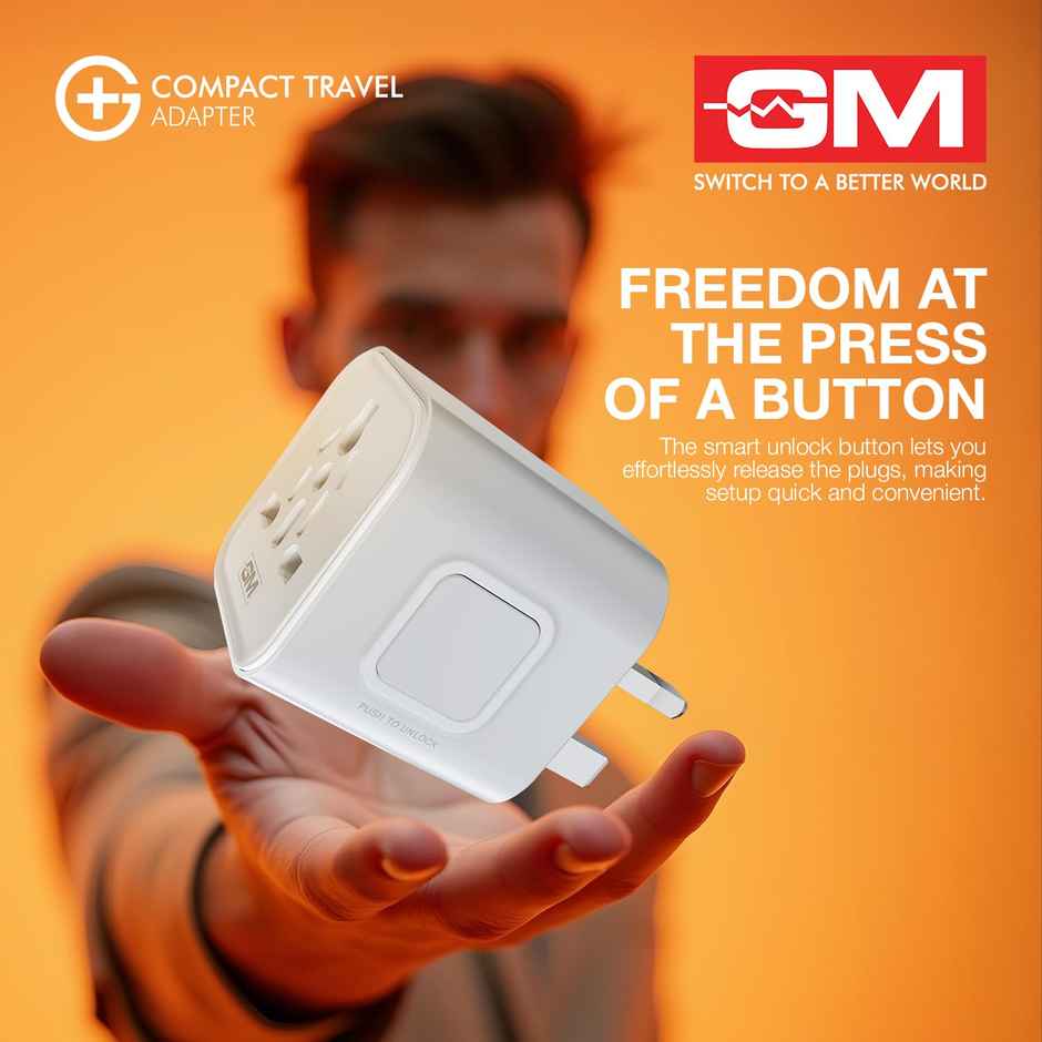 GM G Plus Universal Travel Adapter for 150 Plus Countries | White