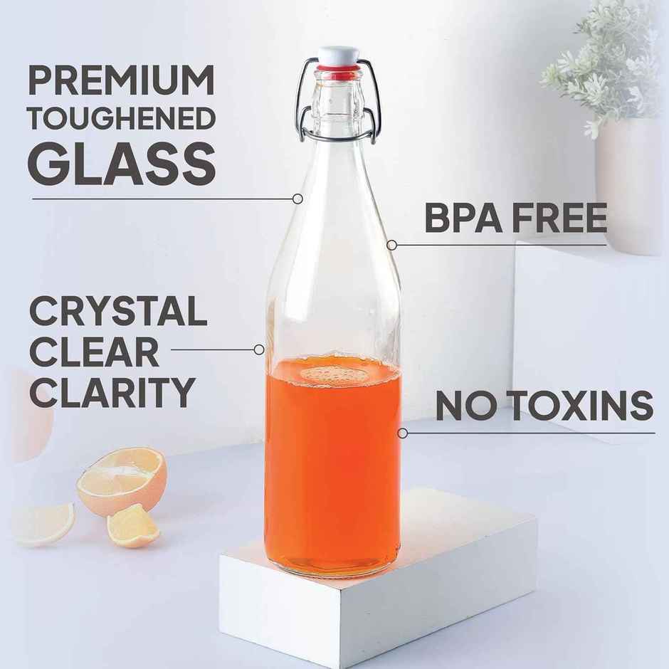 Cello Glass Aquaria Water Bottle Freezer Safe & Leakproof Flip Cap | Transparent | 1 L