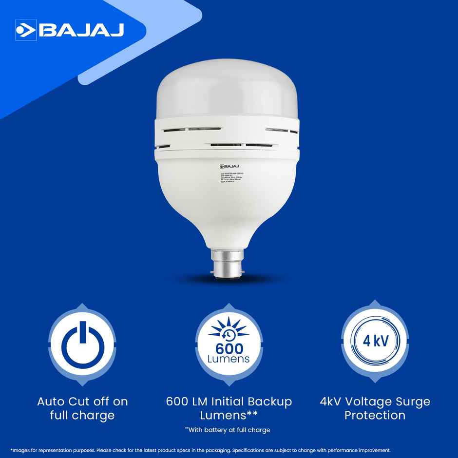 Bajaj LEDZ 30W Rechargeable Emergency Inverter LED Bulb | B22 Base Holder