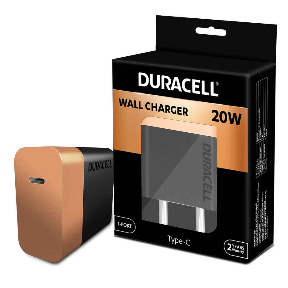 Duracell 20W Fast Wall Charger Adapter, 1 USB C, Fast Charging