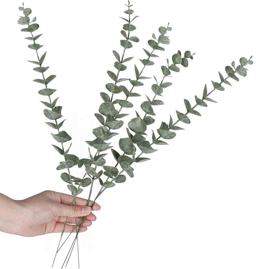 Tied Ribbons 5 Pcs Artificial Eucalyptus Gingko Leaves Plants Flowers | Green | 40.64 Cm