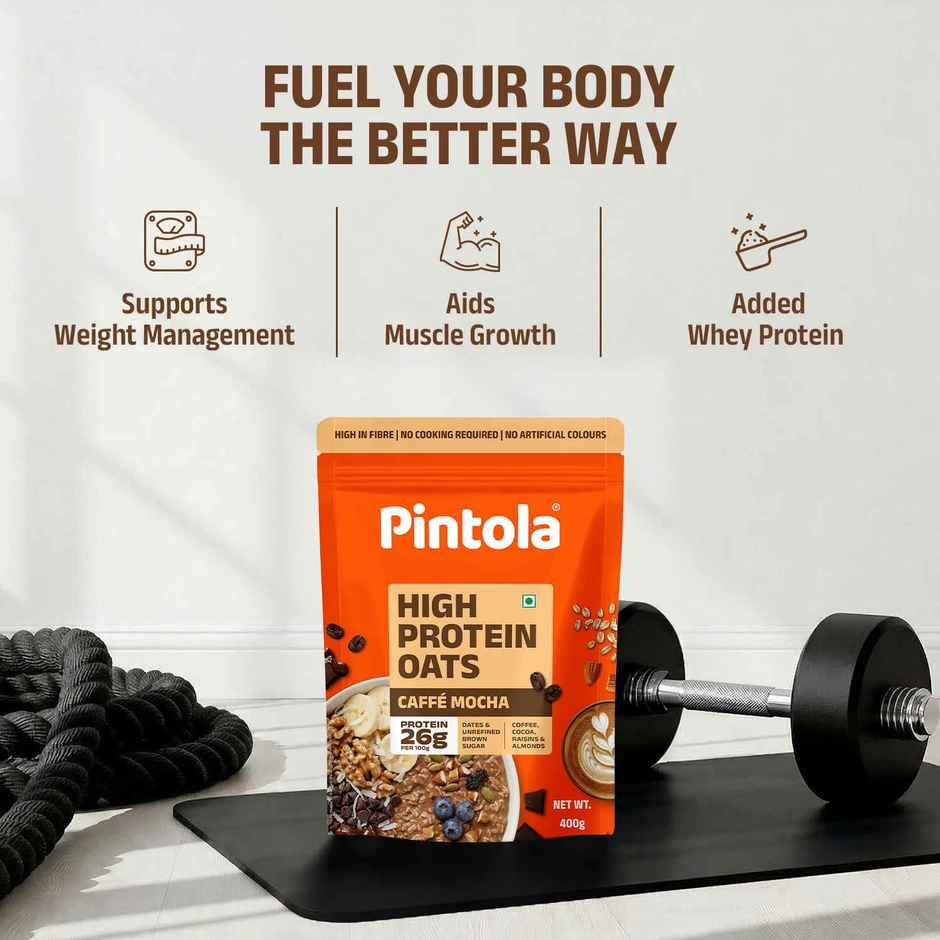 Pintola 26g High Protein Oats | Caffe Mocha - No Refined Sugar - With Almonds & Raisins