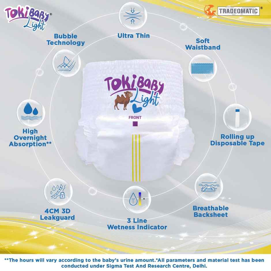 TokiBaby Light Ultra Thin Pull Up Baby Diaper Pants | Size M | 5 - 12 Months | Pack Of 44