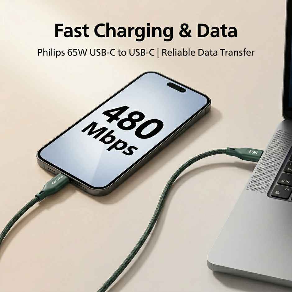 Philips DLC4130CT/94 65W USB Type-C to Type-C Fast Charging Cable | Nylon Braided | 1m