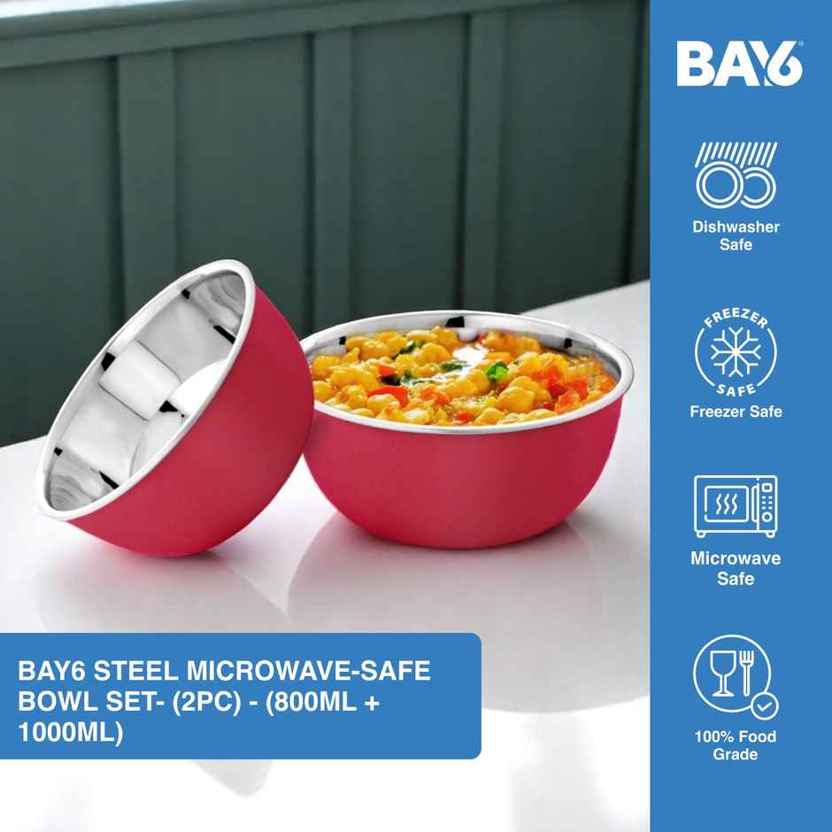 BAY6 Steel Microwave-Safe Bowl Set - (2pc) - (800ml + 1000ml)