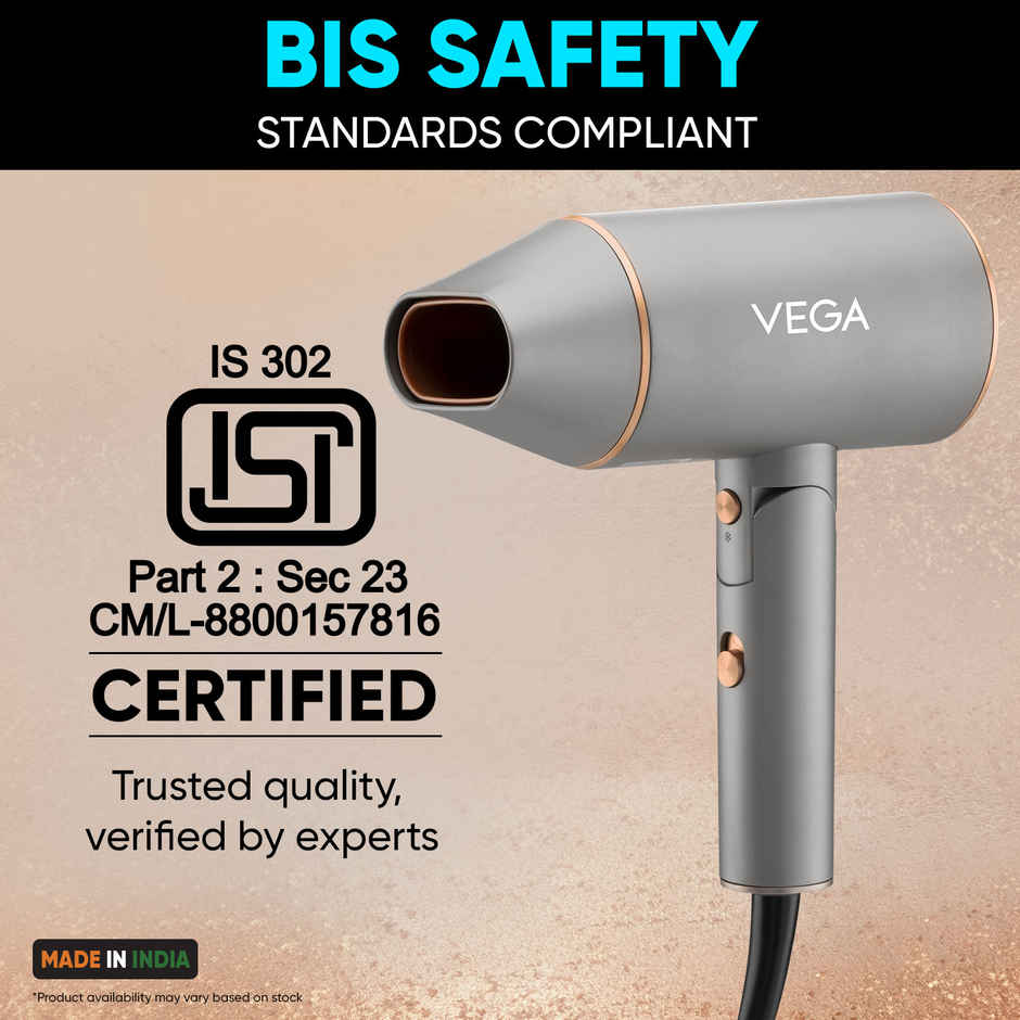 Vega Ionic 1200-1400W Hair Dryer with Cool Shot Button, 2 Heat/Speed Setting, (VHDH-28)