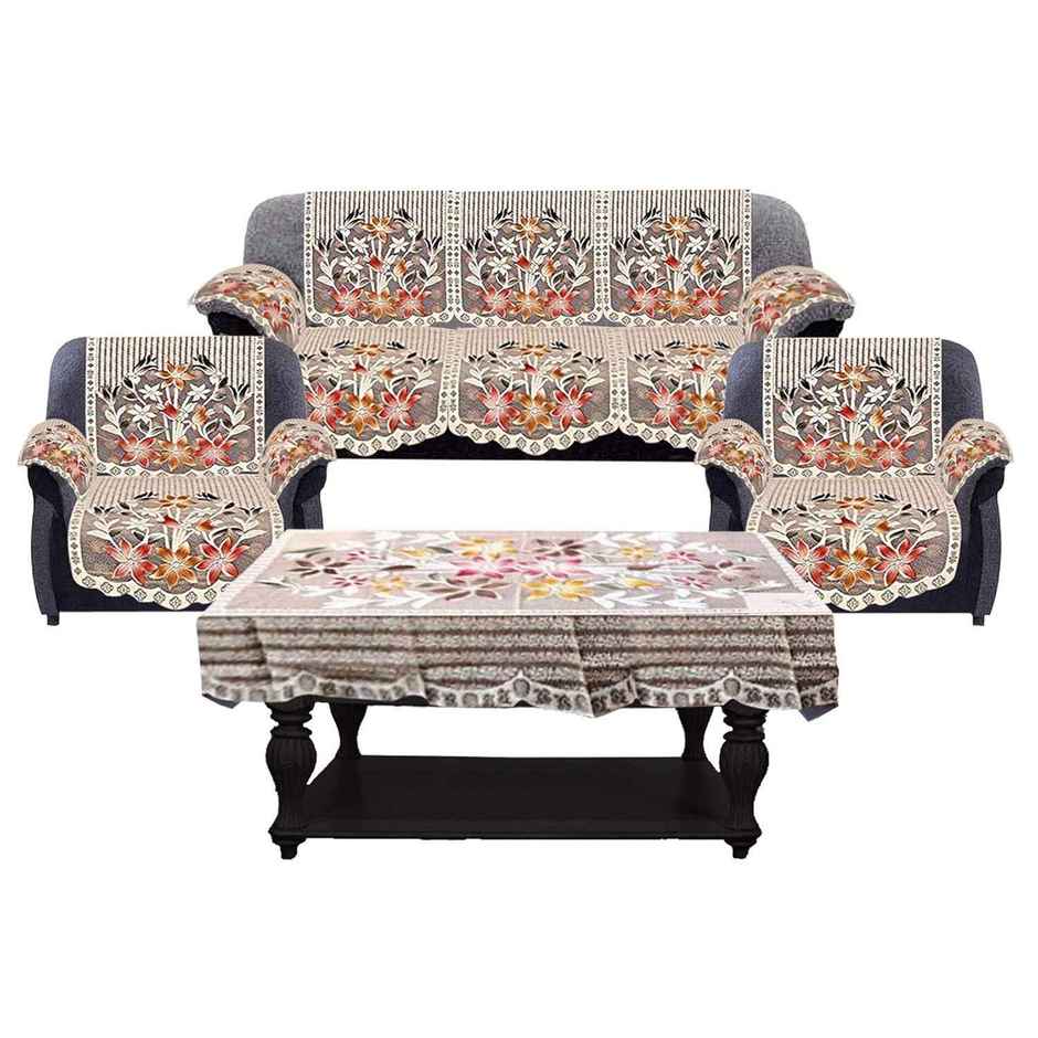 Kuber Industries Flower Design Cotton Floral 5 Seater Sofa Cover Set with 6 Pcss Arms Cover