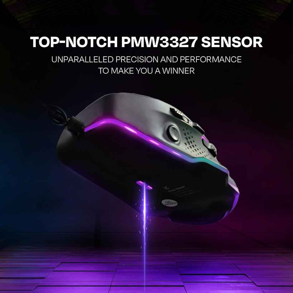 Kreo Hawk Gaming Mouse With Programmable Buttons & Rgb Lighting, Top Sensor, Adjustable Dpi (Black)