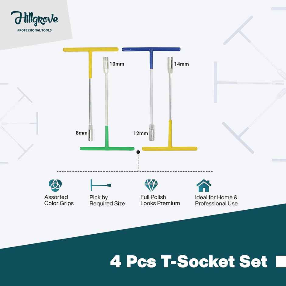Hillgrove Hzp132M1 4 pcs Hex T-Handle Socket Spanner Wrench Set For Automobiles/Bike/Car Repair Kit