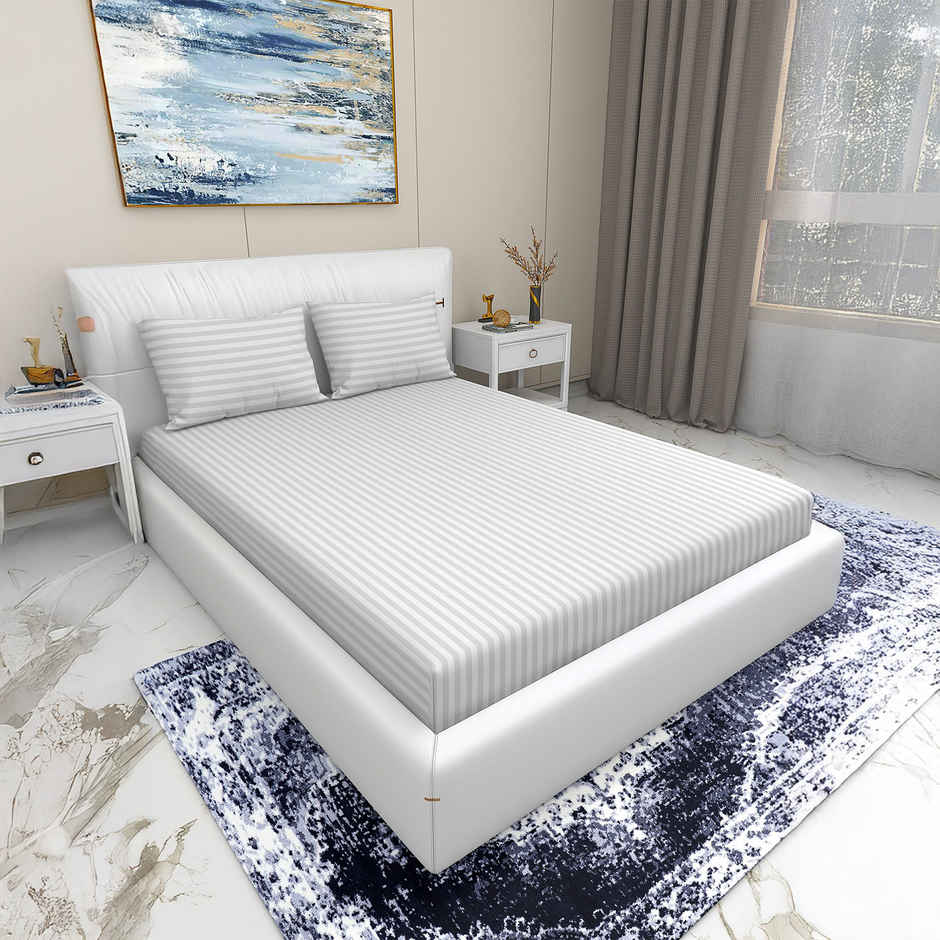 Homeharmony Plain White Lining Double Bed Bedsheet with 2 Pillow Covers (220x250 cm)