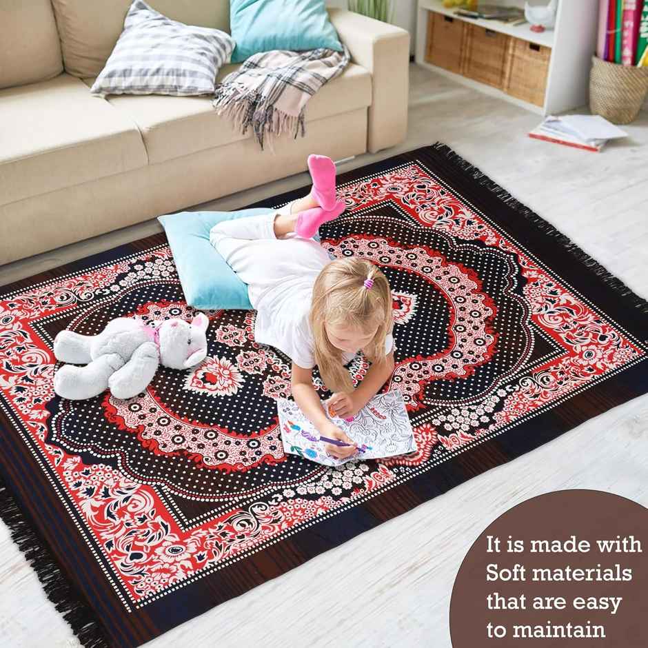 Kuber Industries Anti- Skid Carpet | 140 x 226 cm | Kalamkari Paisley Pattern | Black & Red