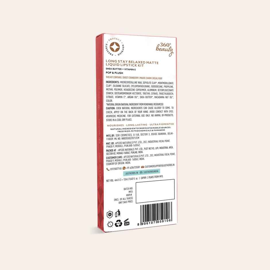 Just Herbs Long Stay Relaxed Matte Liquid Lipstick - Pop & Plush