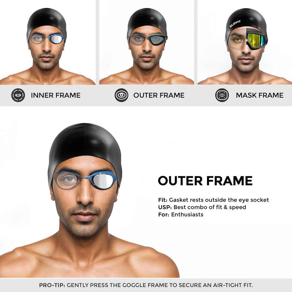 Slovic Swimming Goggles with Adjustable Nose Bridge & UV-Protected Clear Lens