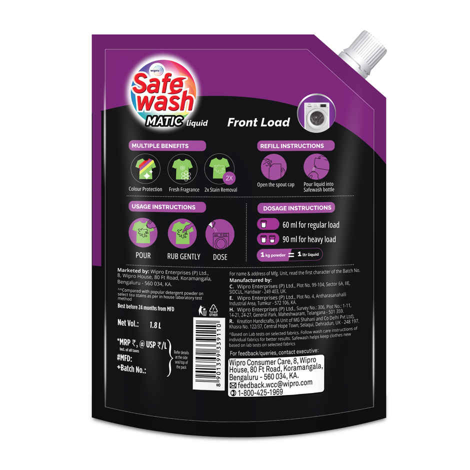 SafeWash Front Load Matic Premium Detergent Liquid | 2X Stain Removal