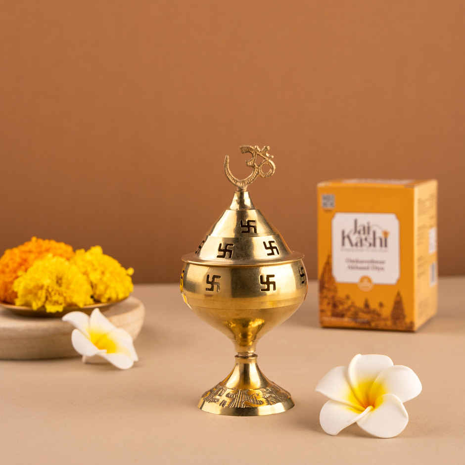 Omkareshwar Akhand Diya | 11 X 5 cm | Gold | Religious | Brass | Jai Kashi