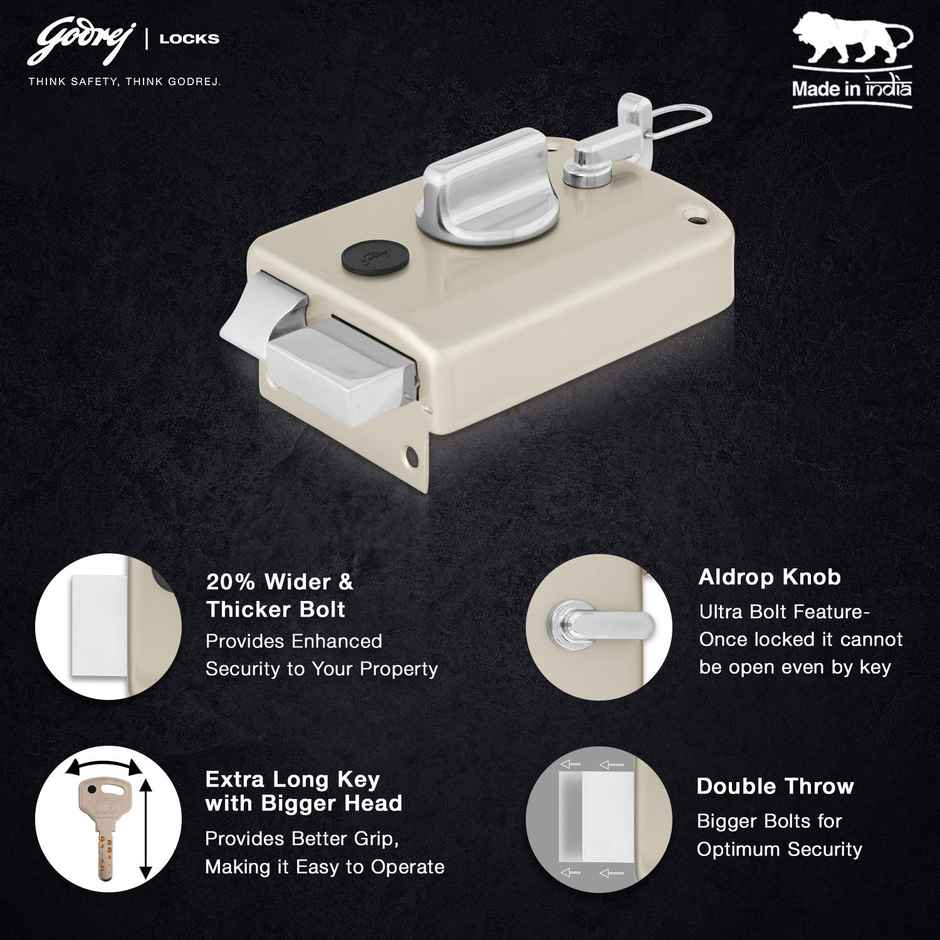 Godrej Ultra XL+ Twinbolt 1Ck Satin Nickel Alloy Steel Combination Door Lock | Silver, Pack of 1