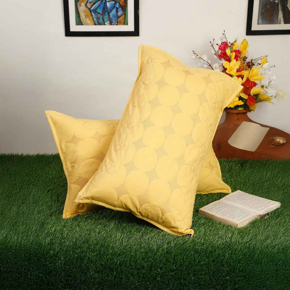 Hosta Homes Pure Cotton Yellow Embroidred Pillow Covers Pack of 2