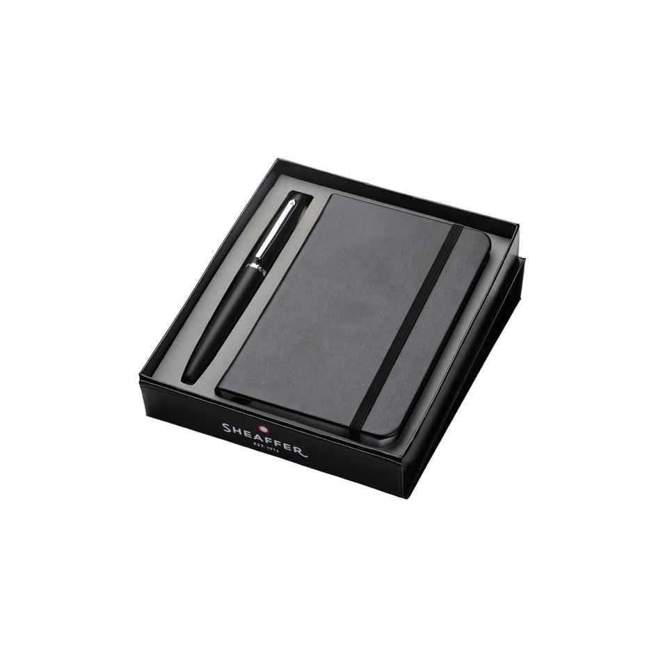 Sheaffer VFM Gift Set Fountain Pen | Medium Nib | Chrome Plated Trims | Black | Small Notebook