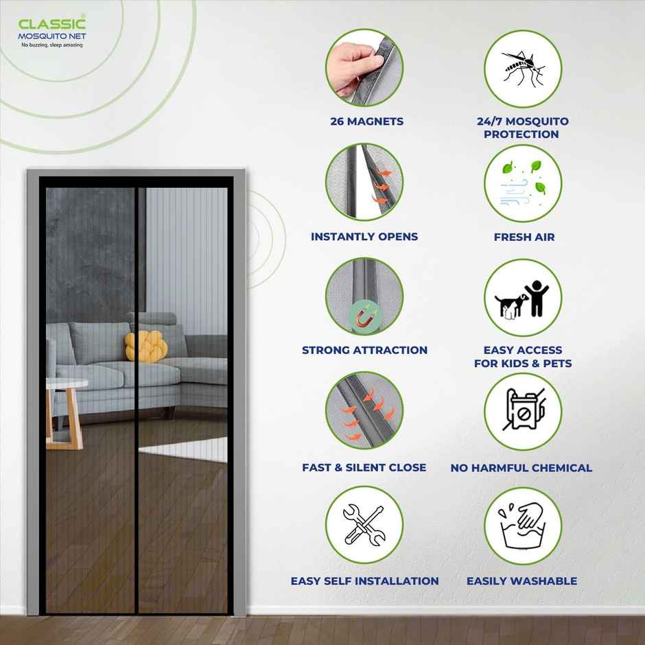 Classic Mosquito Net Magnetic Polyester Mosquito Net For Door | Black - 200 x 100 cm