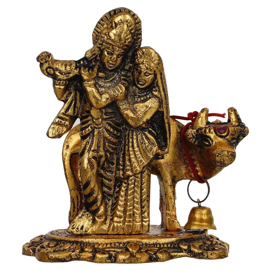 Radha Krishna Idol with Cow | Gold Polish | Chandar
