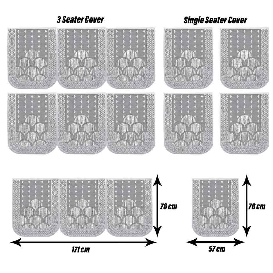 Kuber Industries Cotton Net Rainbow Pattern 5-Seater Sofa Cover for Home Decor|Living room|White