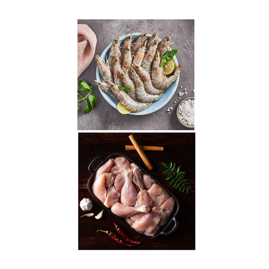 Relish Chicken Curry Cut Without Skin (450 g) & Relish Prawns Peeled & Deveined Combo