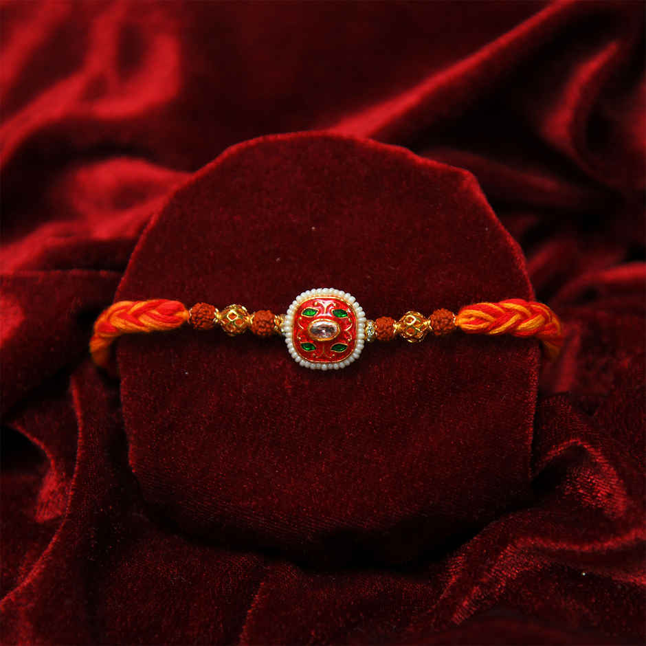Aurum Square Rakhi With Pearls Ring & Rudrakash