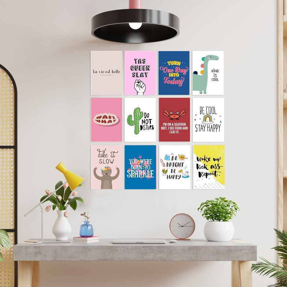 Paper Plane Design Good Vibes Inpiratinal Quotes Wall Posters | Set Of 12 | Size 29 x 21 cm | D8