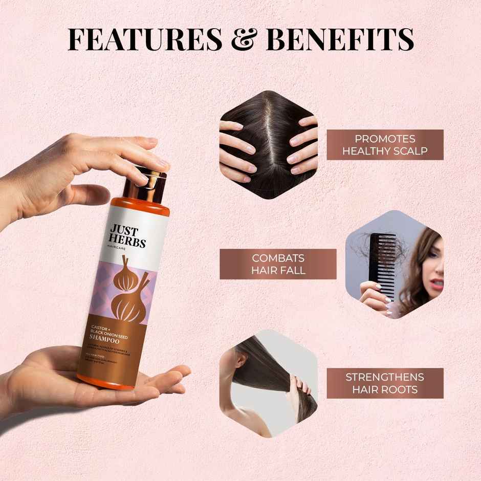 Just Herbs Castor & Black Onion Seed Shampoo For Men And Women