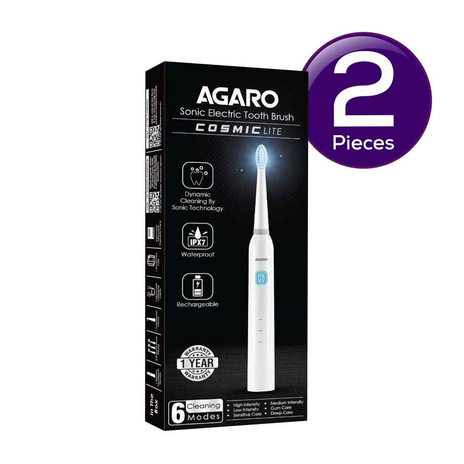 Agaro Cosmic Lite Sonic Electric Toothbrush For Adults With 6 Modes (White) Combo