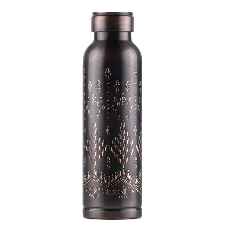 Milton Copper Swasth Water Bottle Ethnic Lacquer Coated | Black - 940 ml